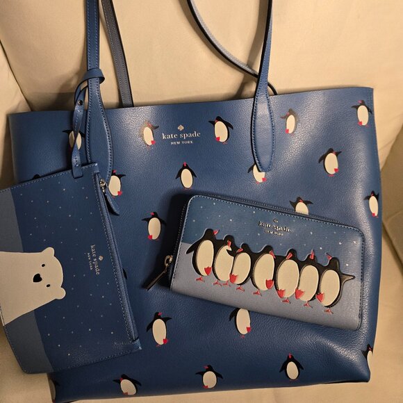 kate spade Handbags - Kate Spade Arctic Friends Penguins Tote Set – Tote + Wallet + Wristlet NWOT